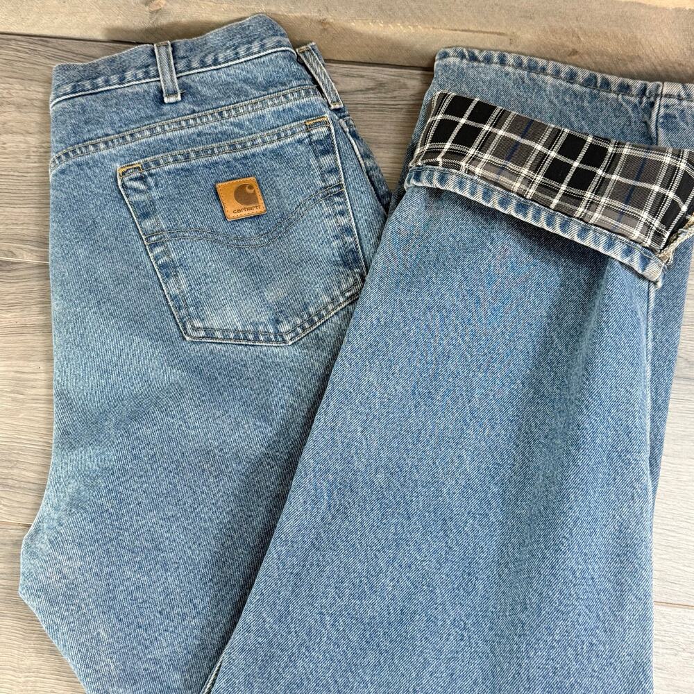 Carhartt Relaxed Fit Flannel Lined Work Jeans Size 36x34 B172 DST Camp Cabin